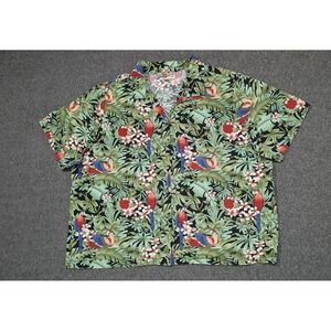 Vtg Hilo Hattie Shirt Mens 3X Hawaiian Green Aloha Parrot Print Made in Hawaii